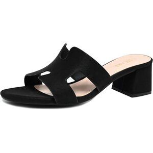 SICARE  Square Open Toe Strappy Leather Women Sandals Low Block Chunky Heels